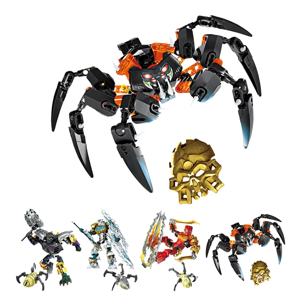 BionicleMask Light XSZ 708-4 Дети Владыка черепа паук Строительные блоки Игрушки совместимы с Bionicle 70790