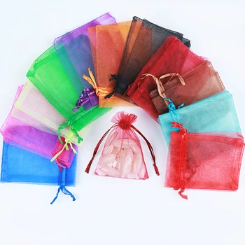 

100PCS Organza Gift Pouches Jewelry Packing Drawstring Bags Party Wedding Candy Cookie Sachets Colorful Cute Reusable Yarn Sack