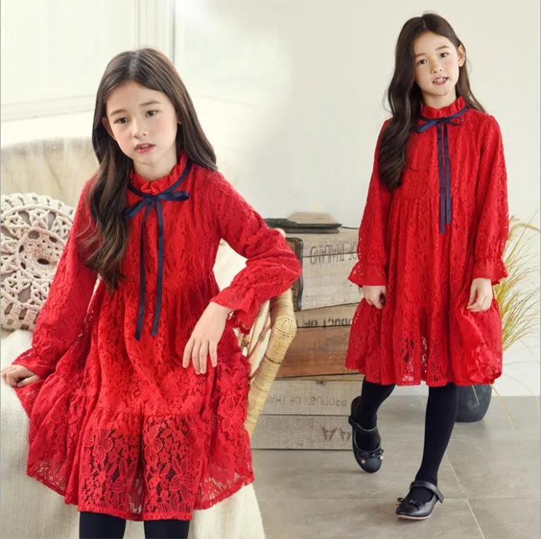 Рождественское платье для девочек; зимние Красные кружевные утепленные платья принцессы для девочек; вечерние и свадебные платья; Милая одежда для подростков