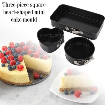 

3pcs/set Round/heart/square Cake Baking Pan Carbon Cake Pan Non-Stick Molds Springform Steel Bakeware Bottom Removable O6O1