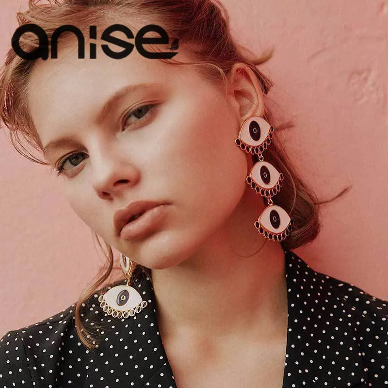 

Anise Statement Jewelry Vintage Evil Eye Drop Earrings For Women Long Big Three Eye Chain Dangle Earrings Girl Party Gift