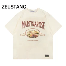 

Zeustang Men Fashion Harajuku T Shirt Streetwear Flower Letter Print Tshirts O Neck Spring Summer Hip Hop Short Sleeve Tees Top