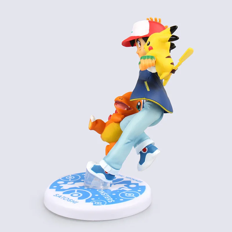 Takara  Japan Anime Ash Ketchum Pikachu Charmander POKEMON Action Figure Model Toys Home Decoration 10CM