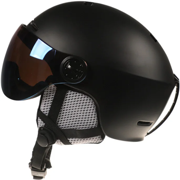 Для мужчин и женщин детский горнолыжный шлем с маска для глаз покрытие Moto Быстрый скейтборд-скутер сноуборд скейтинг Casco скалолазание Capacete Casque - Цвет: Black