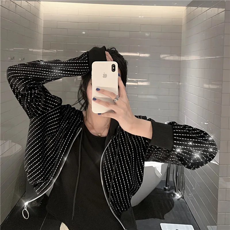 discount  CHEERART Streetwear Lurex Hooded Jacket Women Polka Dot Zipper Glitter Velvet Jacket Coats 2019 Aut