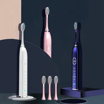

5 Modes Sonic Electric Toothbrush Smart USB Rechargeable Electronic Tooth Brush Waterproof With 5 Replacement Heads for Adults
