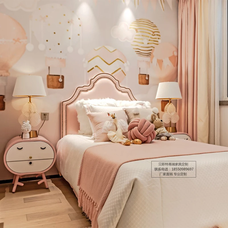 Креативная прикроватная тумбочка для девочек, мультяшный милый модный детский прикроватный шкаф, розовый прикроватный шкаф для спальни из цельного дерева, декоративный шкаф