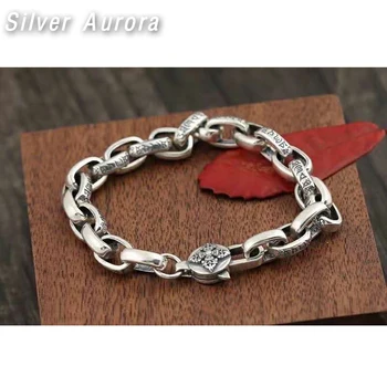 

Buddha Vintage Square buckle Men brand bracelet 925 sterling silver chain bracelet bangle for men or women fine jewelry 925