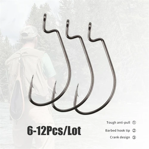 

6-12pcs/lot Fishing Soft Worm Hooks High Carbon Steel Wide Super Lock Fishhooks Lure Softjerk Hooks Fishing Tackle