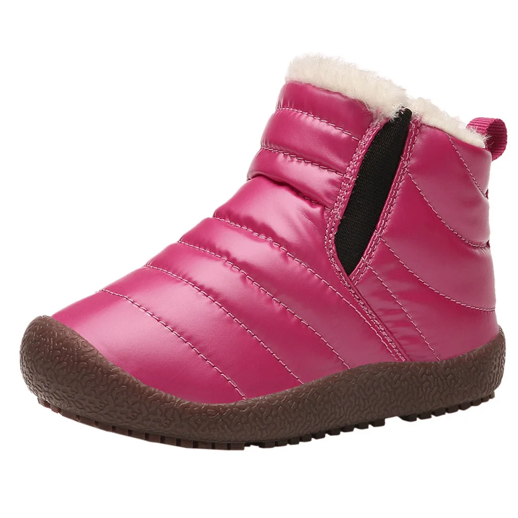 Hot Pink Осенние сапоги для малышей; зимние короткие ботильоны из искусственной кожи; однотонные водонепроницаемые сапоги; сохраняющие тепло; детские сапоги;# g4 - Цвет: Hot Pink