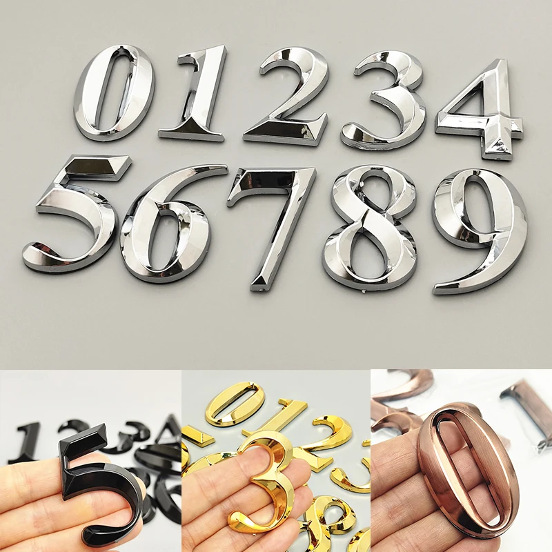 House Number Stickers 3D Self Adhesive Door Plate Sign Digits Apartment Hotel Office Door Address ABS Plastic Label 5cm Silver