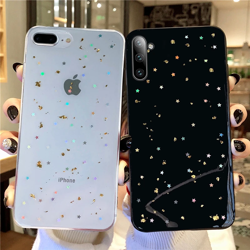 Gold Foil Stars Case For Samsung Galaxy A50 A70 A80 A20 A30 A40 S8 S9 S10 Plus Lite Note 9 10 8 S7 Edge A10 M30 A60 M40 Cover