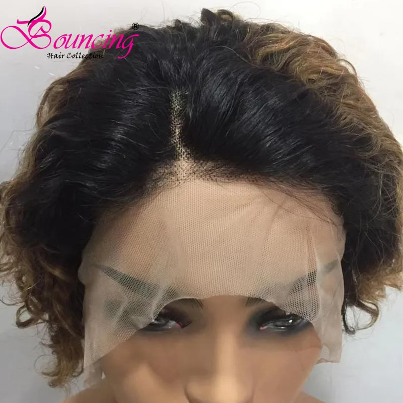 Bouncing Hair 1b/27 Short Pixie Cut Wigs Curly 13*4 Lace Front Wigs 150 Density Low Ratio Human Remy Hair Free shipping