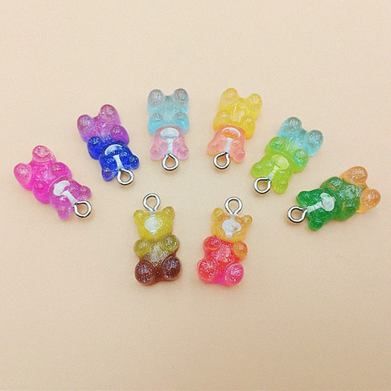 10Pcs Kawaii Glitter Bear Resin Crafts Cabochon Cute DIY Making Keychain Earrings Pendants Jewelry Accessories Charms:11*21mm | Дом и сад