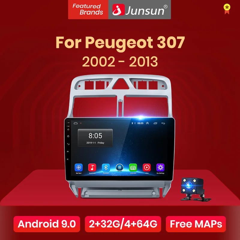 Junsun 4G+ 64G Android 9,0 для peugeot 307 2002-2013 авто 2 din автомагнитола стерео плеер Bluetooth gps навигация нет 2din dvd