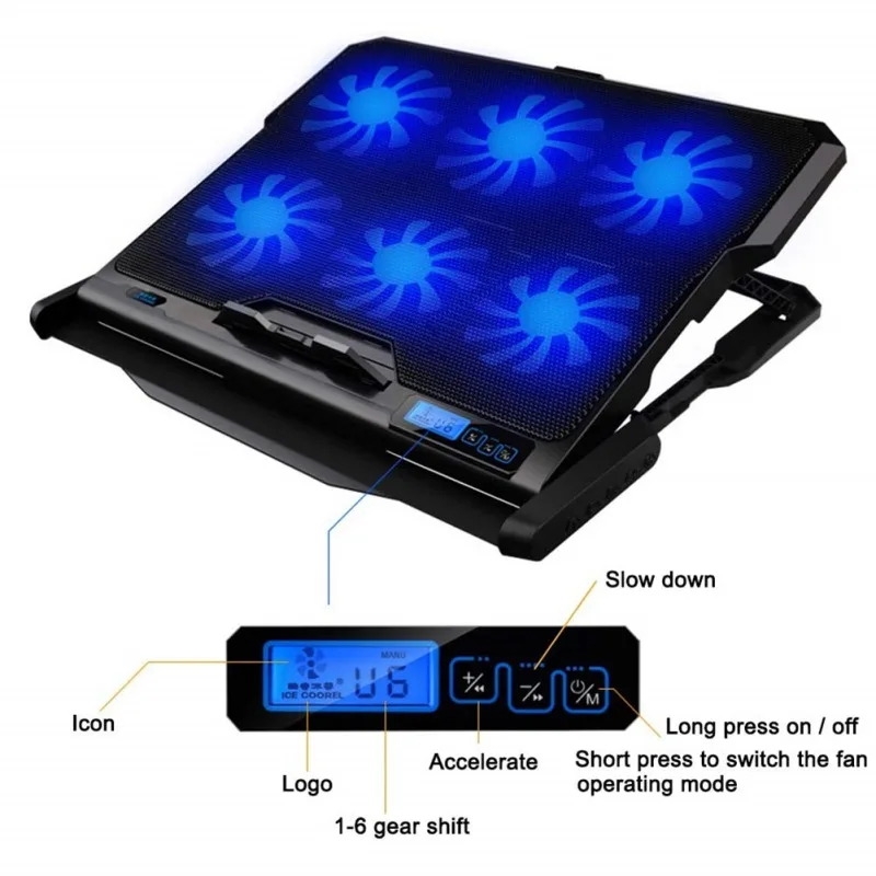 

New Laptop cooler 2 USB Ports and Six cooling Fan laptop cooling pad Notebook Stand for 12-15.6 inch for Laptop