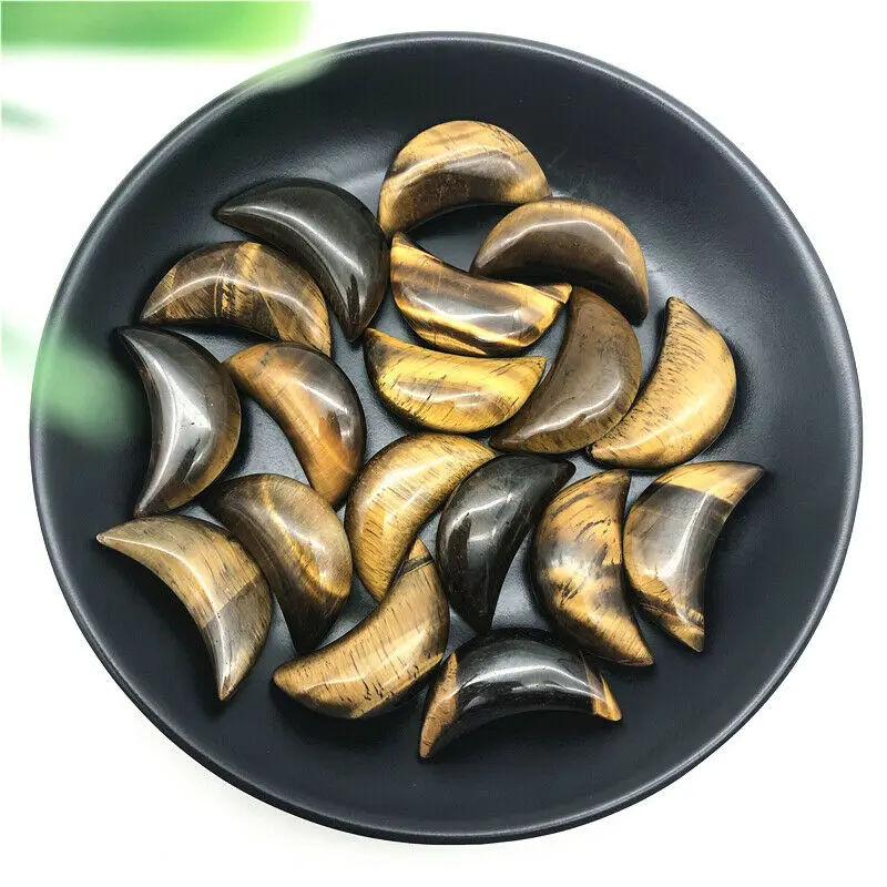 Natural Tiger Eye Stone Small Moon Hand Carved Healing Lucky Gemstone Crafts Stones and Minerals | Дом и сад