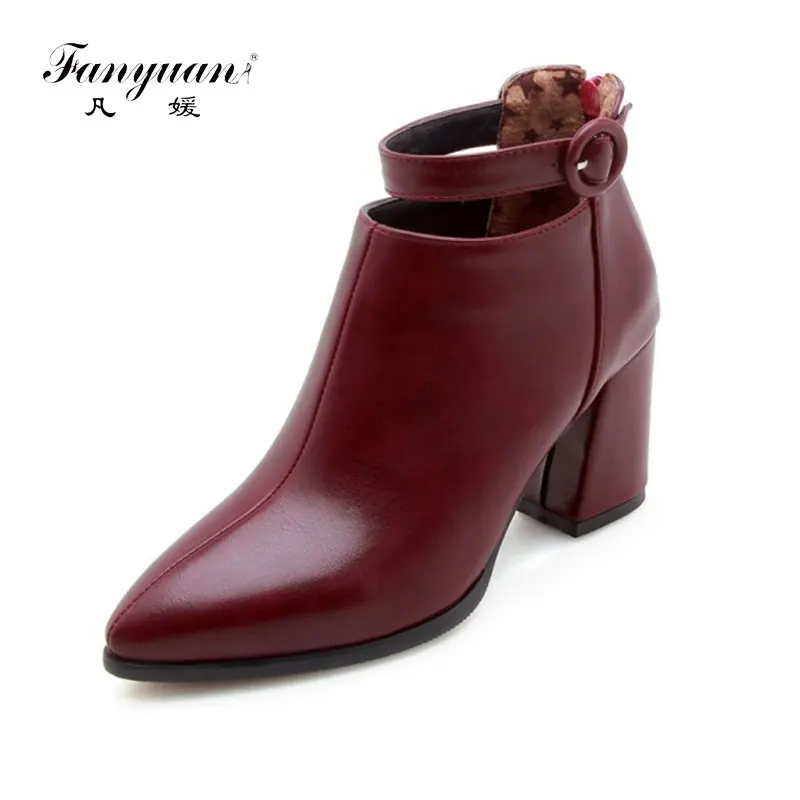 

fanyuan Plus Size 32-47 Black 7.5 Cm High Heels Ankle Boots Women Autumn 2019 New Mature Pointed Toe Shoes Woman Elegant