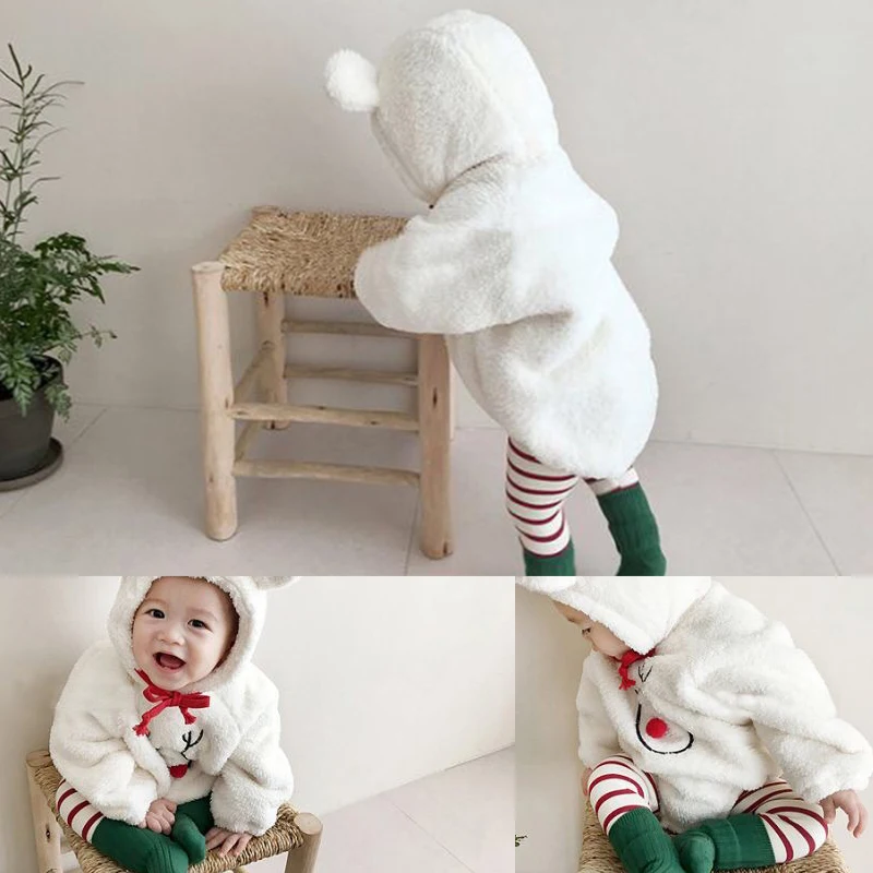 Koodykids/Зимние Боди для маленьких девочек и мальчиков; Детский мягкий плюшевый Плотный Комбинезон; Одежда для маленьких мальчиков; Рождественский красный флисовый комбинезон для маленьких девочек