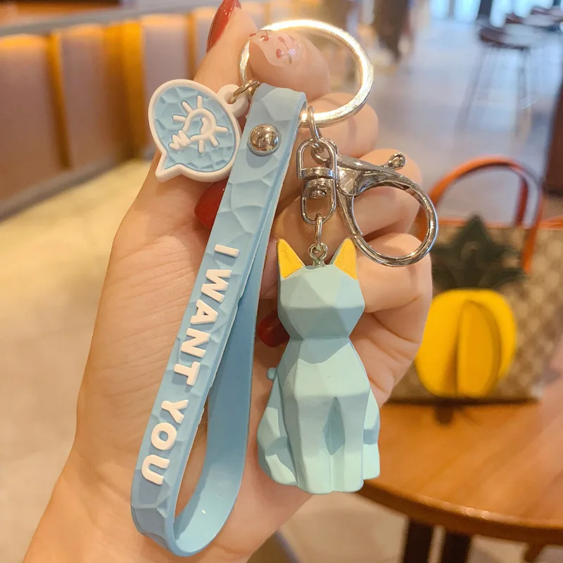 blue cat 10 дизайнов панда, коала брелок для ключей динозавры брелок Модная хлопковая набивка мультфильм PU Брелок для ключей творческое автомобильное сумка для телефона и ключа кольцо - Цвет: blue cat