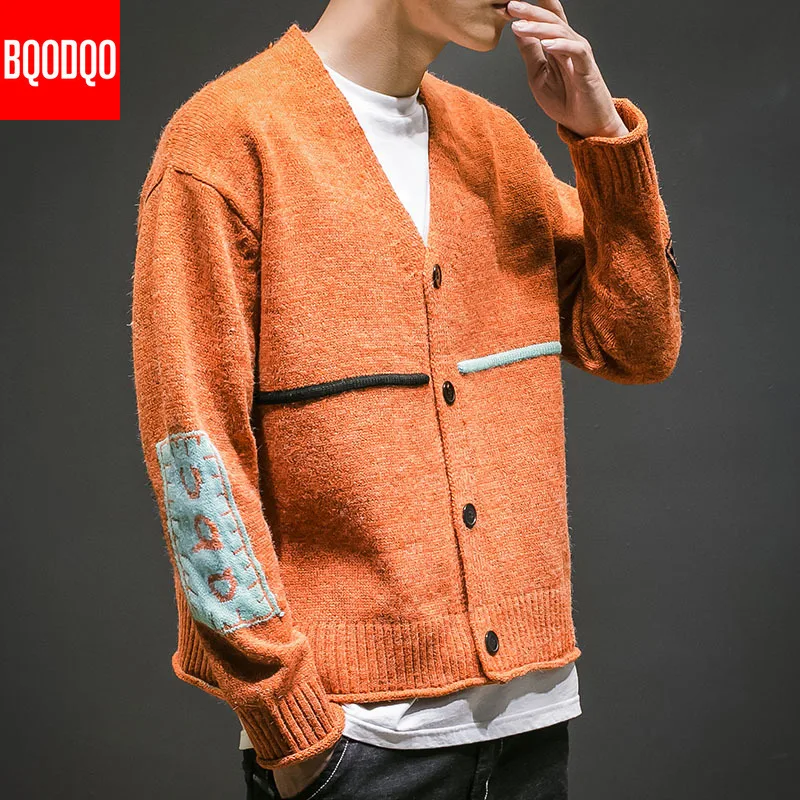 

Knitted Jumper Cardigan Sweater Men V-neck Hip Hop Casual Preppy Men's Sweatershirt Fashion Letter Print Autumn Winter Sweaters