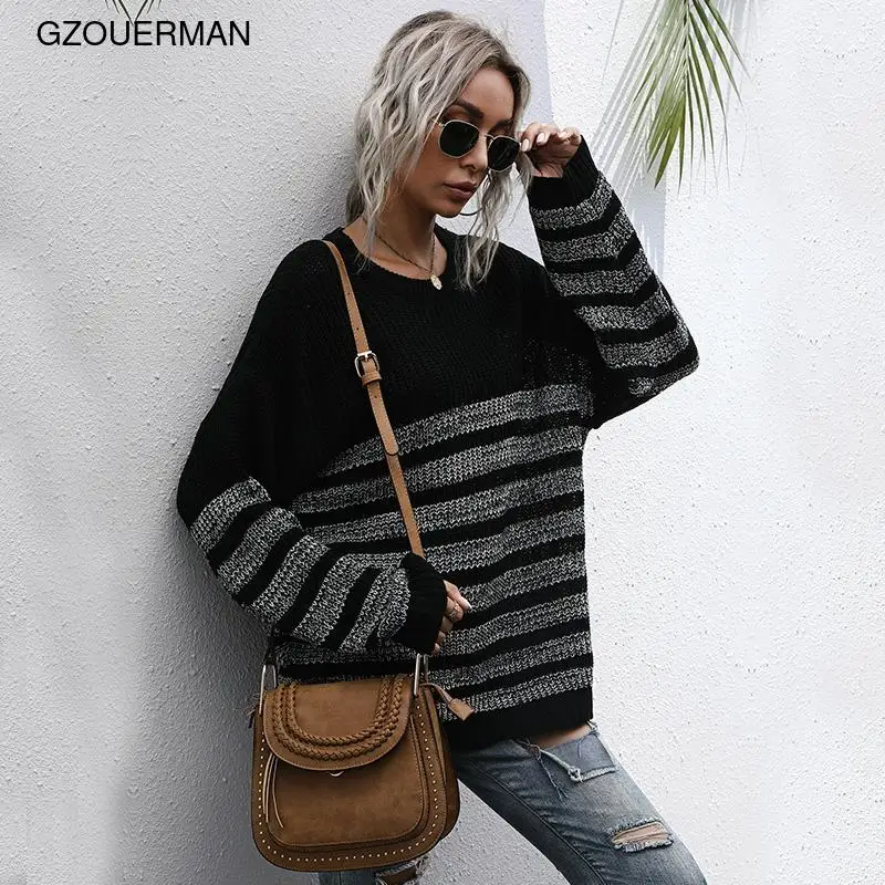 Amazon's speed to sell through Europe and the United States in color with stripe long sweater female qiu dong loose sweaters lei | Женская