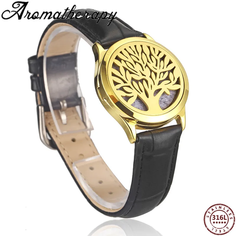 

Tree Of Life Retro Charm Bracelet Bangle 316L Stainless Steel Leather Bracelet Aromatherapy Essential Oil Diffuser Locket
