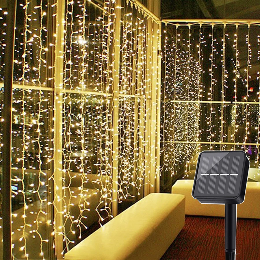 

300LED Solar Curtain String Lights Christmas Outdoor Twinkle Star Fairy Lights For Wedding Party Garden Patio Xmas