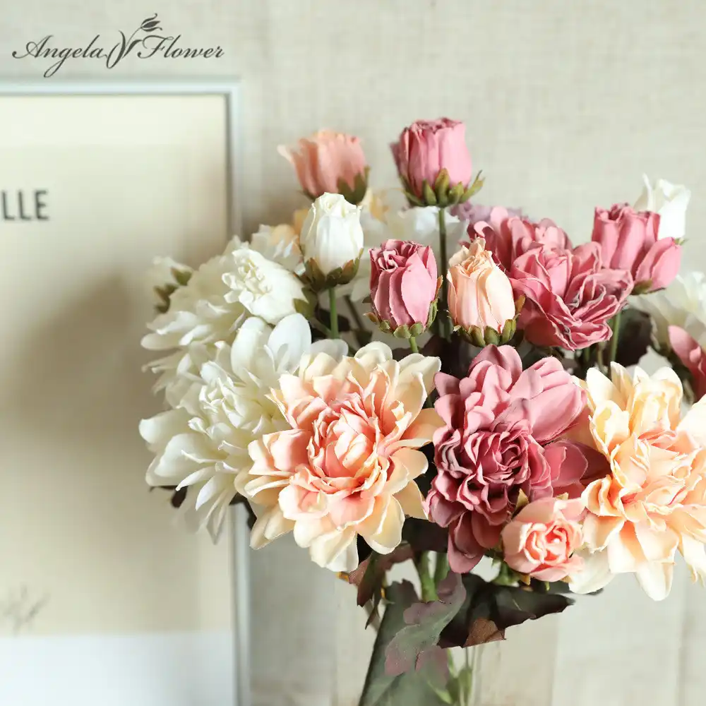 38センチメートル造花ダリアの花ホームガーデンクリスマス装飾diyのウェディング鉢植えアレンジメント卸売 造花 ドライフラワー Aliexpress