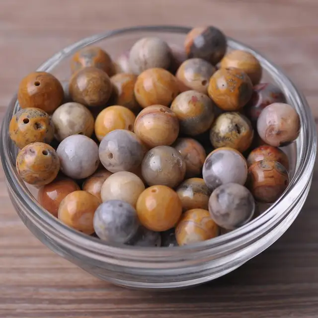 Round 4mm 6mm 8mm 10mm 12mm Natural Stone Rock Loose Spacer Beads lot for Bracelet Jewelry Making Findings DIY Crafts Crazy Agate