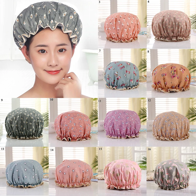 

Anti-smoke Shower Caps Comfortable Bathroom Waterproof Multifunction Cute Soft Adjustable Cap Double layer Bath Cute Hats