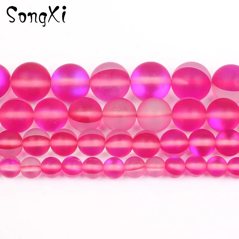 6mm-12mm Natural Dull Polish Matte Rose Red Flash Crystal Smooth Glitter Round Beads Diy Bracelet for Jewelry Making 15 Inches | Украшения