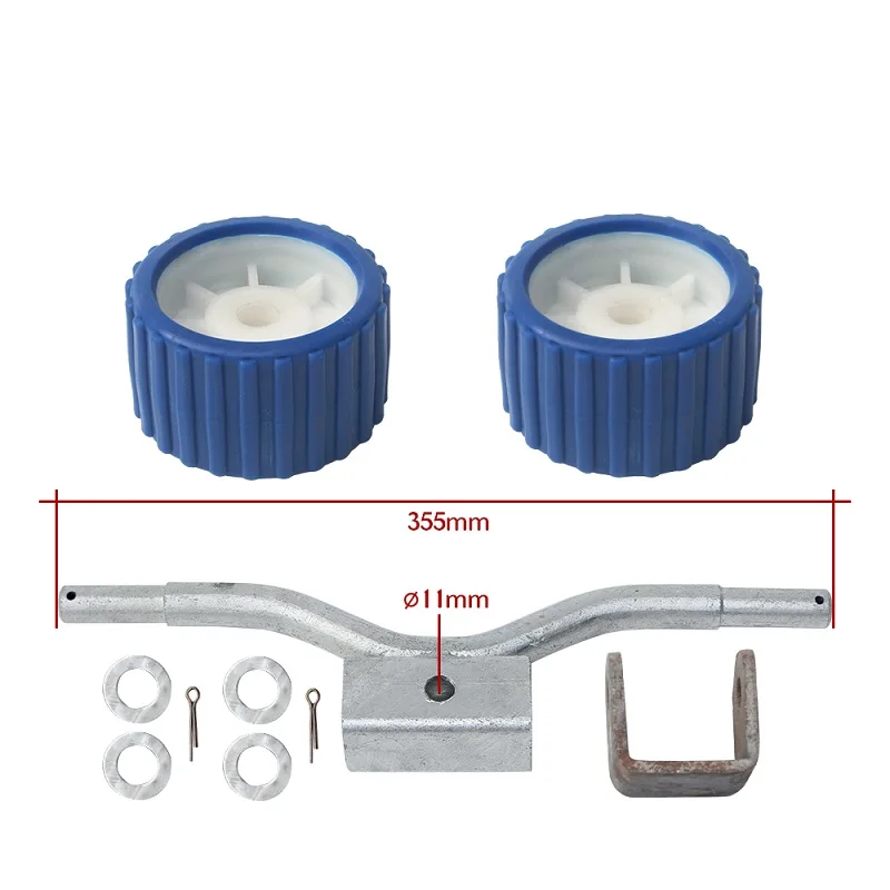 BOAT TRAILER WOBBLE ROLLERS. 4" BLUE RIBBED 18mm Bore. Soft Wobble Roller