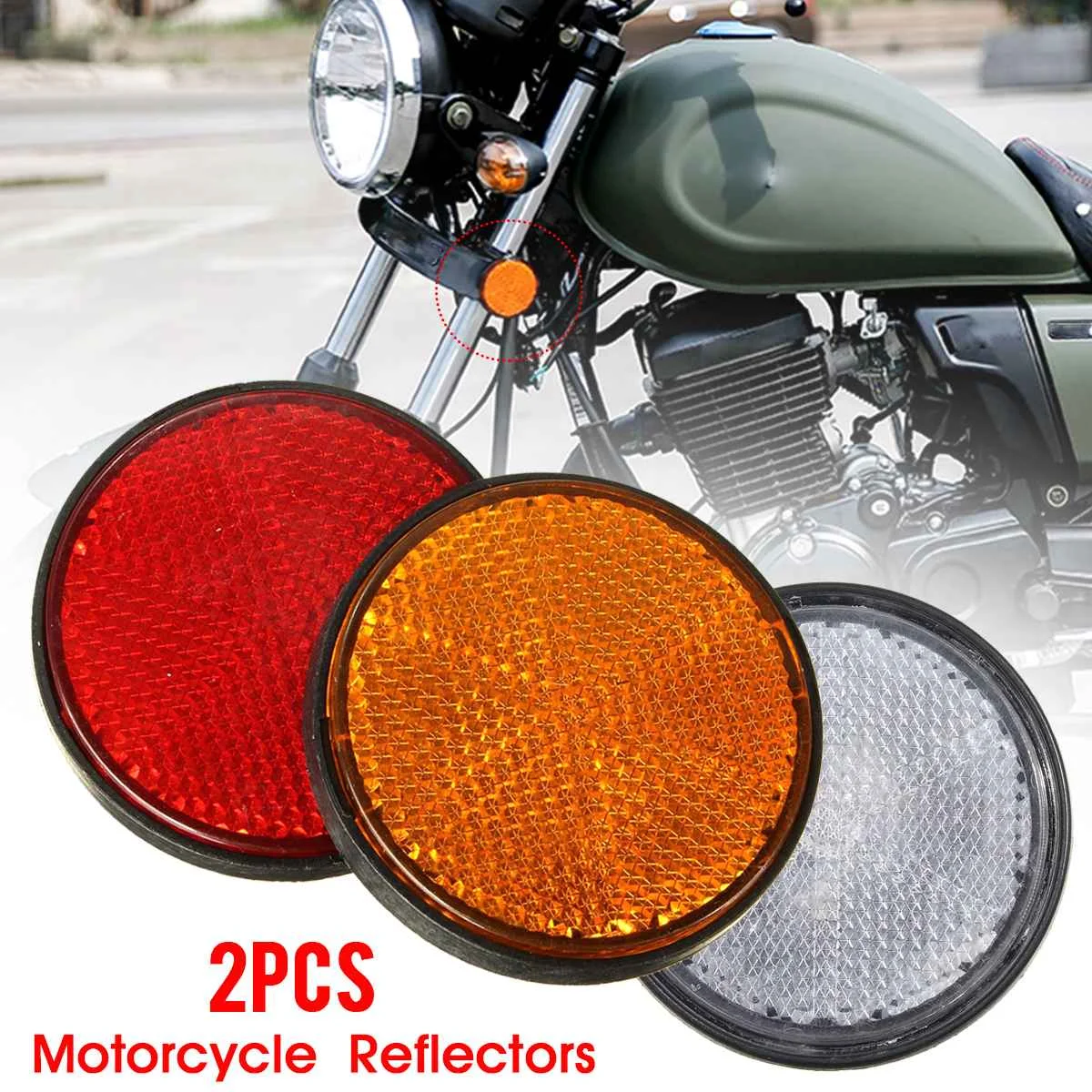 REFLECTOR redondo para motocicleta, accesorio Universal de 2x2 pulgadas, para ATV, Dirt Bikes, con perno, placa de número, color rojo y naranja