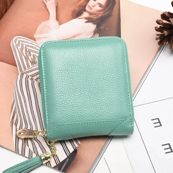 

New Genuine Leather Tassel Women Wallet Short Zipper Large Capacity Coin Purse Casual Brief Card Holder Pocket Fashion Bag