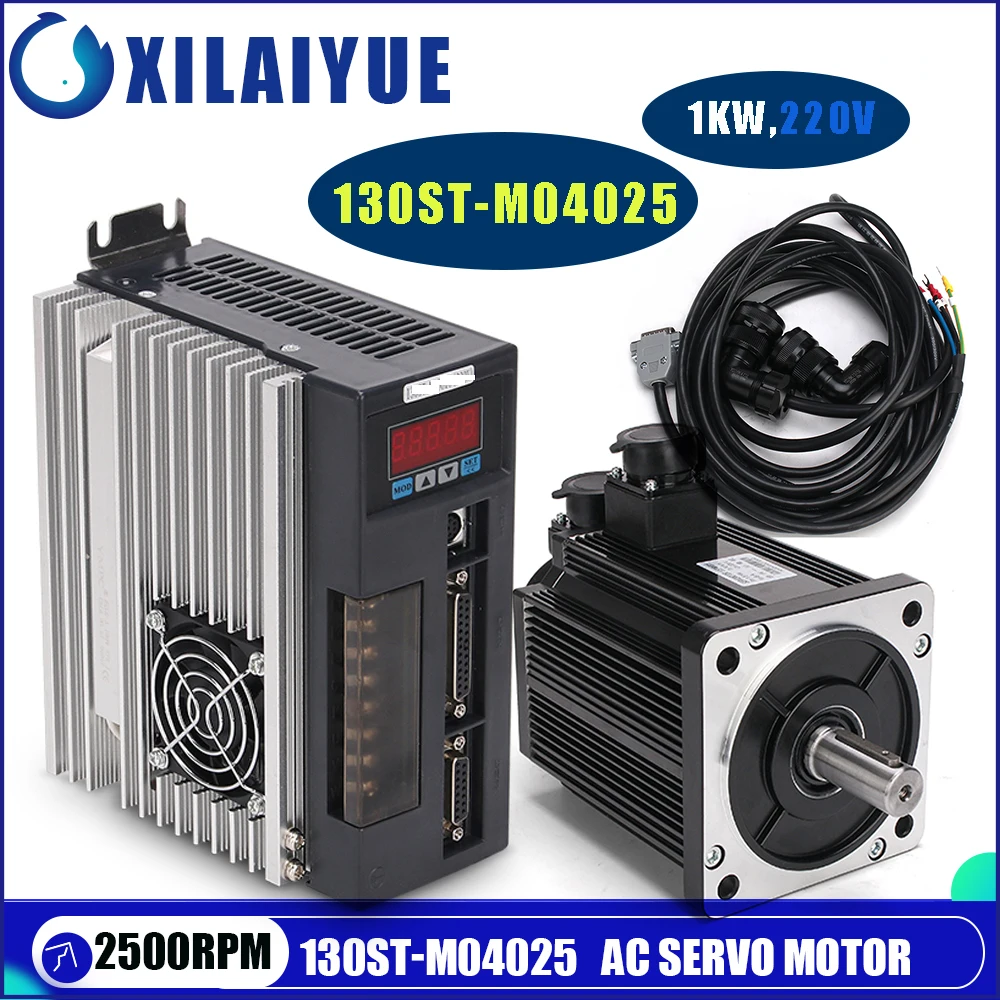 

1KW 130ST-M04025 220V AC Servo motor 1000W 2500RPM 4N.M. Single-Phase ac drive permanent magnet Matched Driver AASD-20A