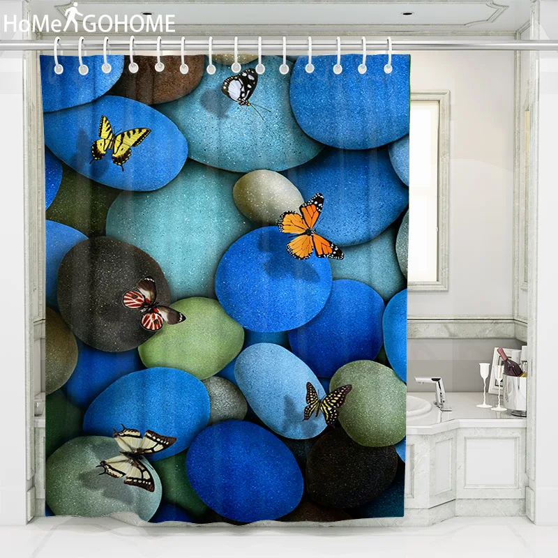 

Butterfly Shower Curtain 3D Pebbles Polyester Bath Shower Curtains Blue Shower Curtain Bathtub Bathroom Shower Curtains 8 Sizes