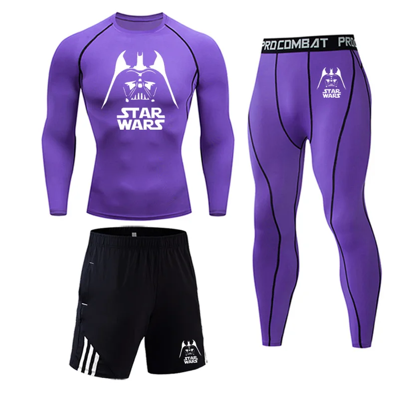 Мужская одежда термобелье спортивный костюм набор Кроссфит фитнес рубашка мужские Леггинсы 3 шт рашгарда одежда для MMA для мужчин