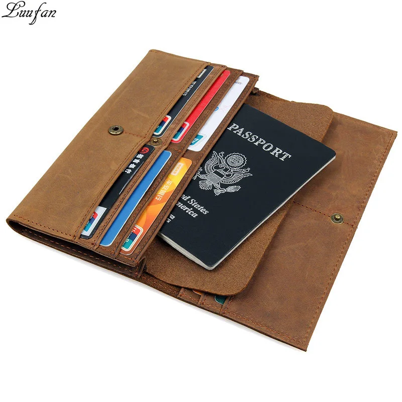 

Crazy horse Genuine leather men wallets passport Cover long purse Credit ID Card Case phone coin pocket men business wallets