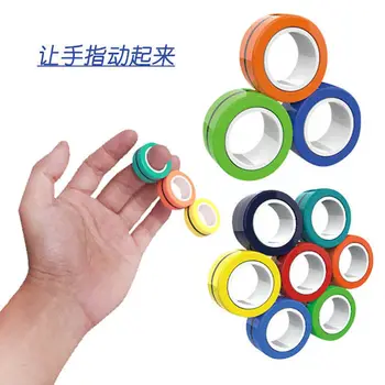 

NEW Anti-Stress Finger Magnetic Rings for ADHD Anxiety Relief Focus Kids Decompression Fingertip Toys Magic Ring Props Toys