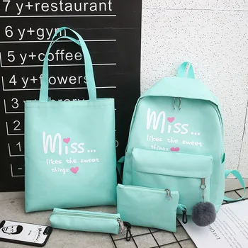

4Pcs/set Nylon Women School Backpack Letter Printing School Bags For Teenagers Girls Student Travel Backpacks Female Book Bags