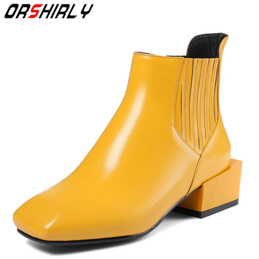 

MILI-MIYA Women Side Zipper Basic boots Comfortable Mid Heel Ankle Boots Fashion Square Toe Shoes Black Yellow women boots