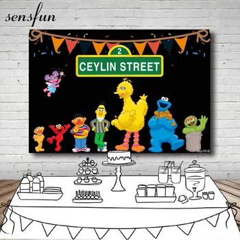 

Sensfun Sesame Street Backdrop Black Theme Elmo Birthday Party Photo Background Photo Booth Kids Photography Backdrops Custom