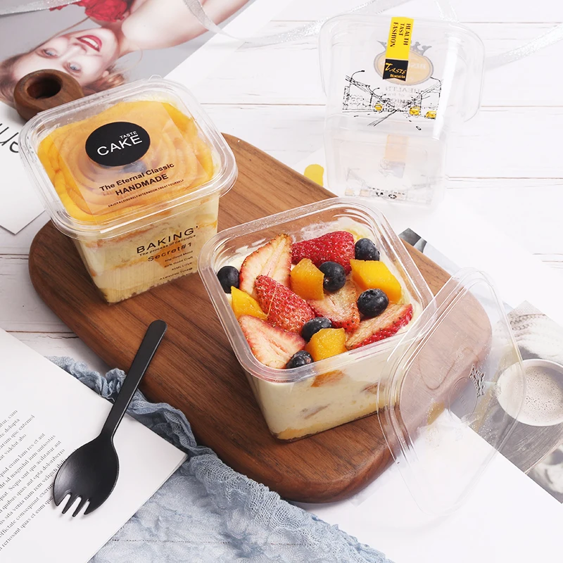 

50pcs High quality square transparent dessert cups 400ml large ice cream cup baking package pudding jelly yogurt cup with lid