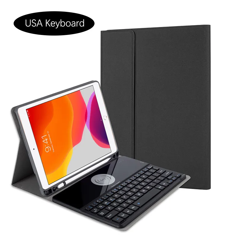 

For iPad 10.2" 2019 Case Removable Wireless Charging US Bluetooth Keyboard Leather Case For iPad 7th 10.2 2019 Case Pen Holder