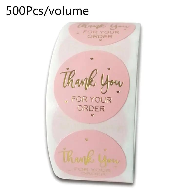 500pcs/roll Thank You for Your Order Stickers with Gold Foil Round Seal Labels 