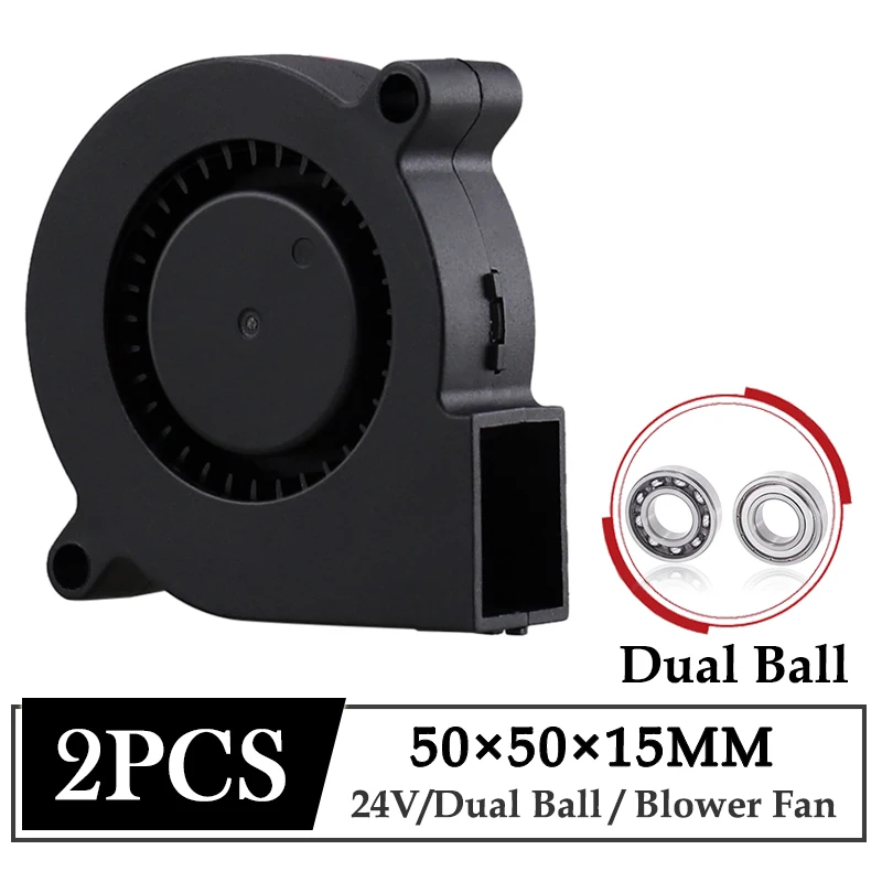 

2Pcs Gdstime DC 24V Fan 50x50x15mm 50mm Dual Ball Bearing 3D Printer Radiator Fan 5CM 5015 Turbo Radial Blower Cooling Fan