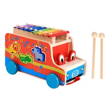 Мультяшные деревянные музыкальные игрушки ксилофон 8-Note Игрушка музыкальный инструмент трейлер автомобиль форма животное головоломка игрушки для детей#20