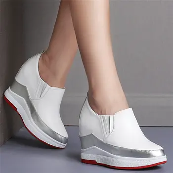 

Casual Shoes Women Genuine Leather Wedges High Heel Ankle Boots Female Slip On Platform Party Sneakers Outdoor Walking Trainers