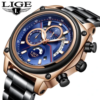 

LIGE 2020 Mens Watches Top Brand Luxury Fashion Business Quartz Watch Men Sport All Steel Waterproof Clock erkek kol saati+Box